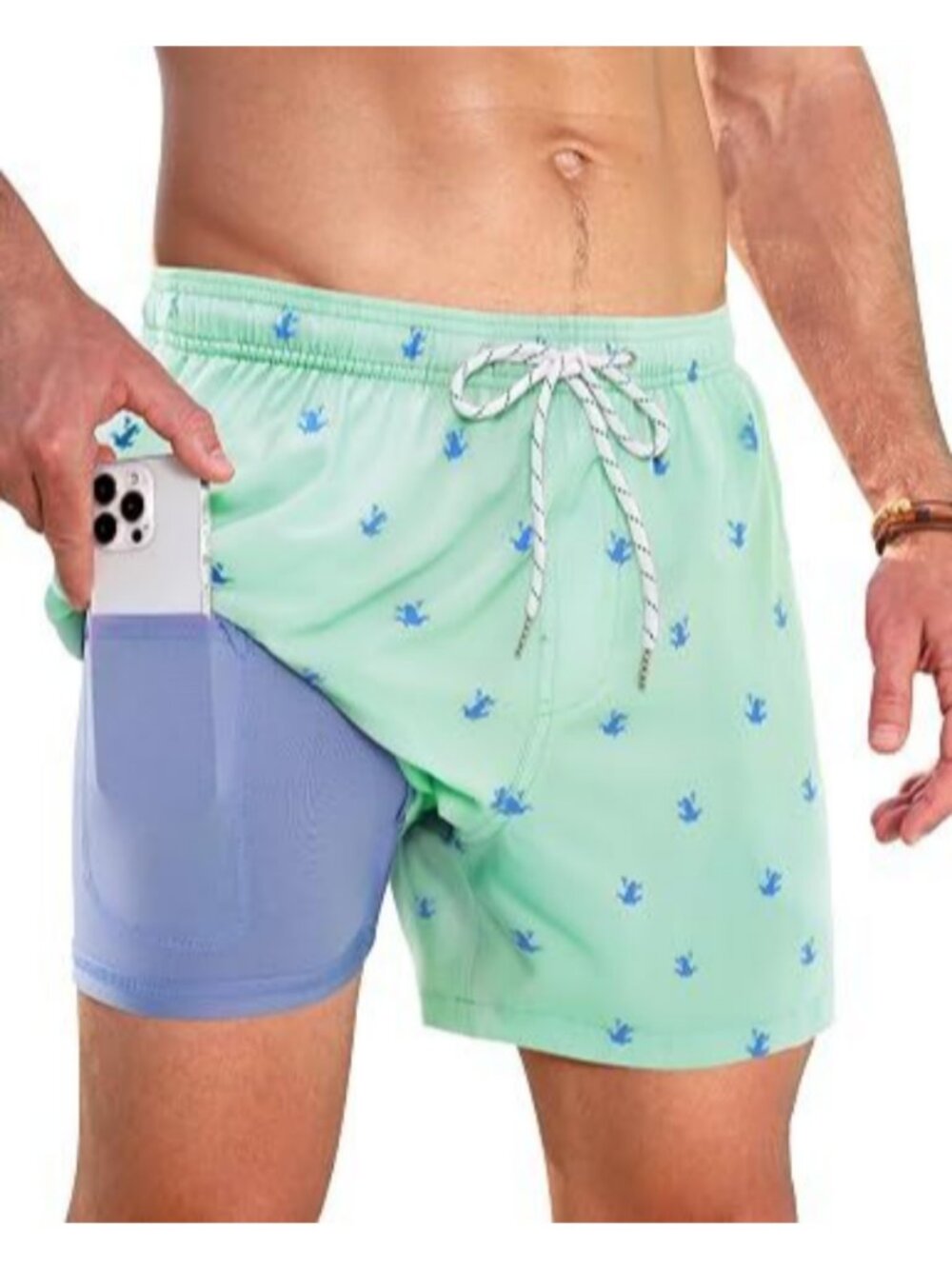 Mens 5 Inch Swim Trunks with Compression Liner Quick Dry Stretch Bathing Suit